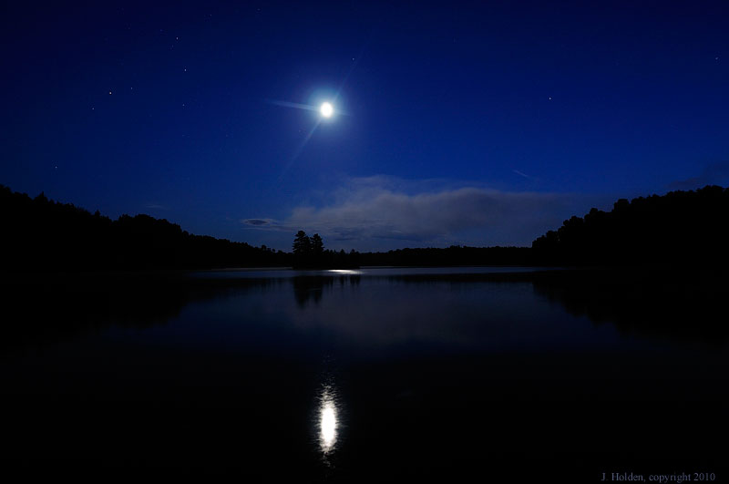 Moon and stars on the lake